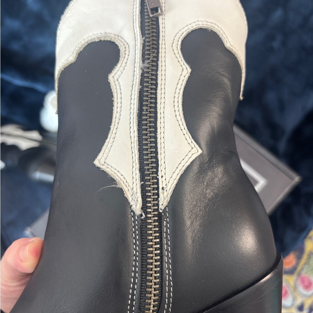 Lucchese Michelle Black and White Zip Collar Booties - Picture 11 of 16